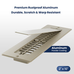 Safoner Aluminum RV Floor Register with Magnetic Cover, 2x10 Inch Camper Vent Replacement