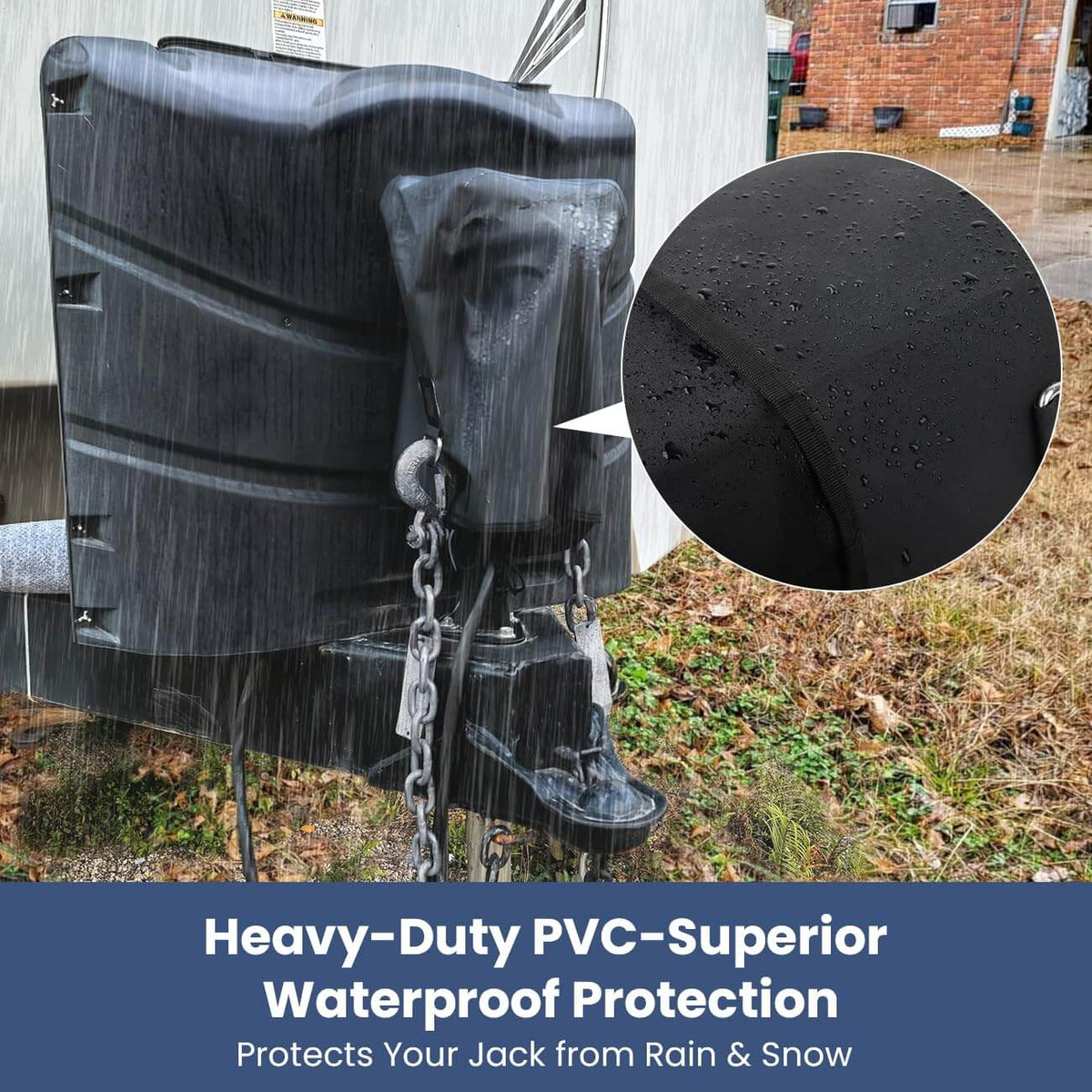 RV Electric Tongue Jack Cover Waterproof Protector with Hooks to Keep Chains