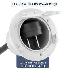 Safoner Aluminum RV Power Cord Hatch Cover 30A 50A - Large Interior Space for Plug